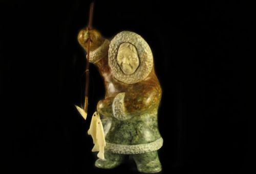 STANDING FISHERMAN WITH SPEAR SOAPSTONE